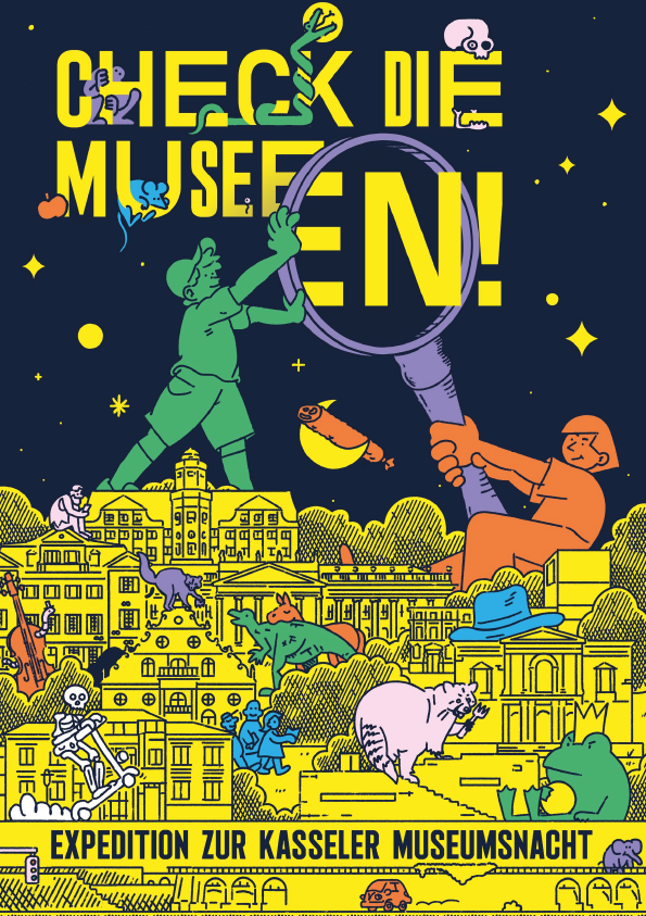 Comicartiges Cover für das "Check die Museen" Spiel